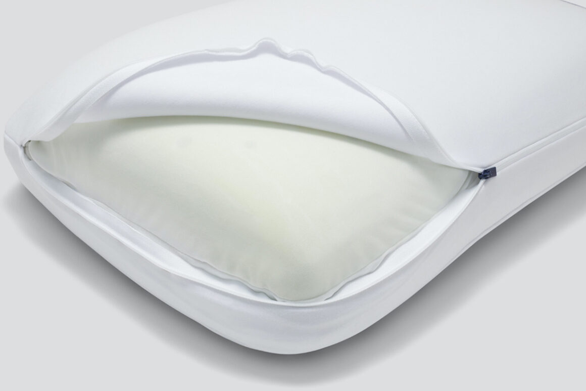 A picture of the Casper Hybrid Pillow with the cover unzipped