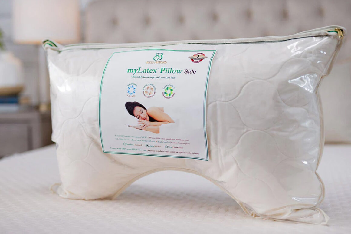 A picture of the Plushbeds Wool and Latex Side Sleeper Pillow in its packaging
